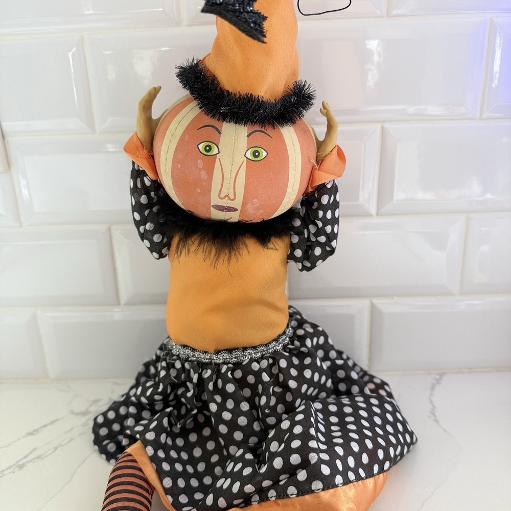 2014 Halloween Pumpkin Witch Bat Joe Spencer Shelf Sitter Folk Art Holiday - Picture 1 of 10